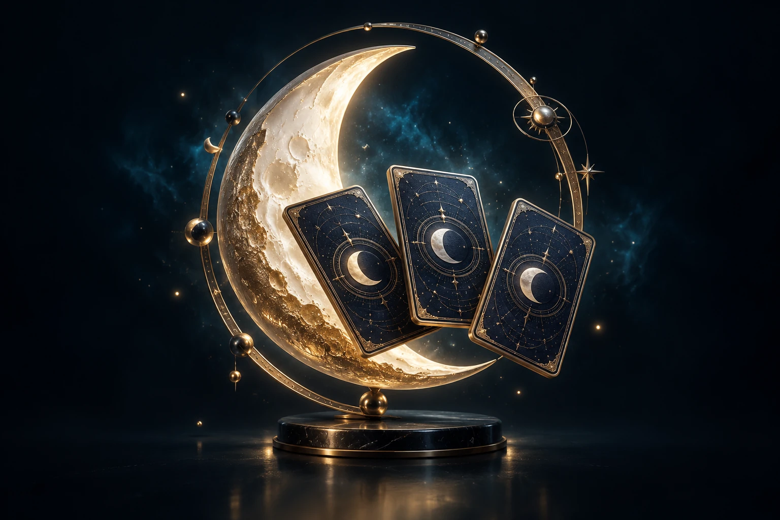 金色弦月與立體塔羅牌